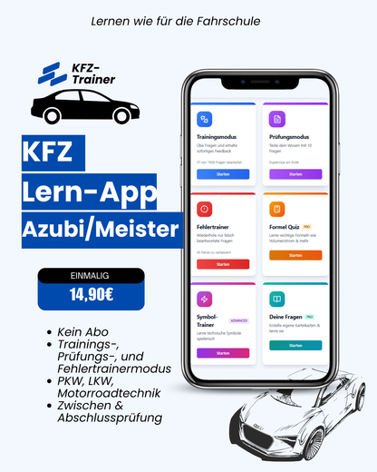 KFZ Trainer – LernApp für deine KFZ-Prüfungsvorbereitung (Zwischen- & Gesellenprüfung)