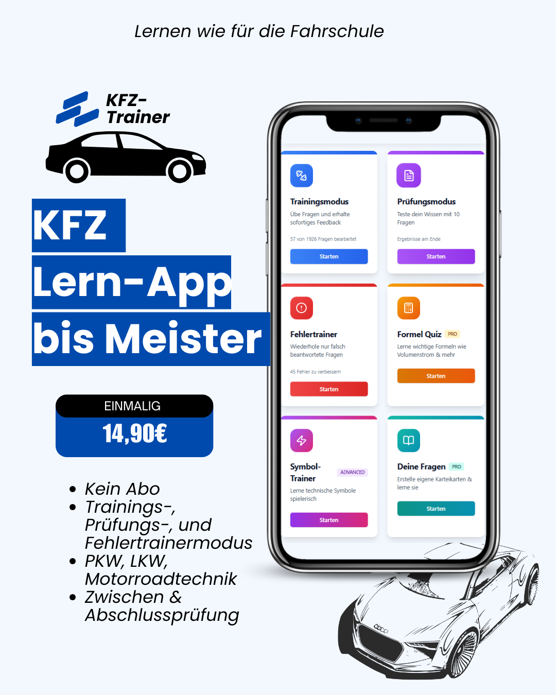 KFZ Trainer – LernApp für deine KFZ-Prüfungsvorbereitung (Zwischen- & Gesellenprüfung)