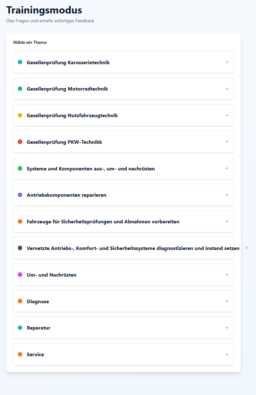 KFZ Trainer – LernApp für deine KFZ-Prüfungsvorbereitung (Zwischen- & Gesellenprüfung)